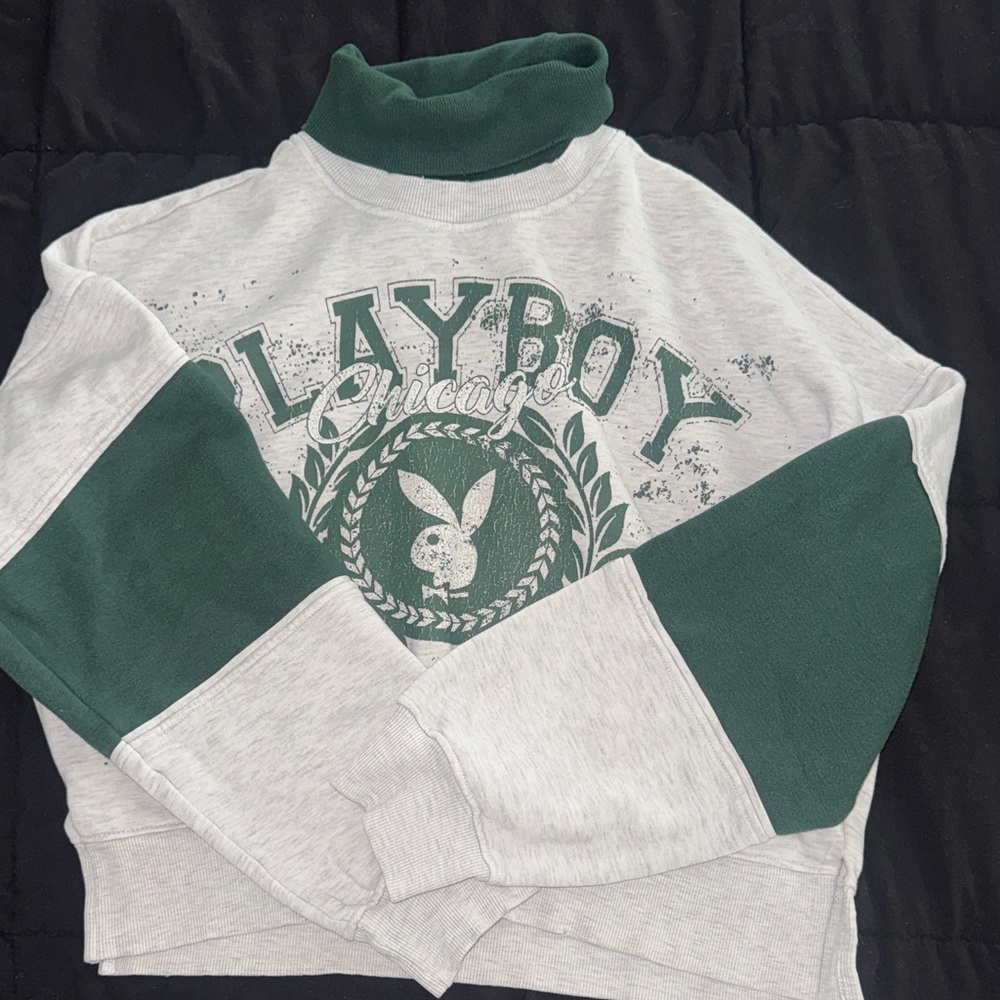 PLAYBOY Green and Heather Gray Turtleneck Pullover